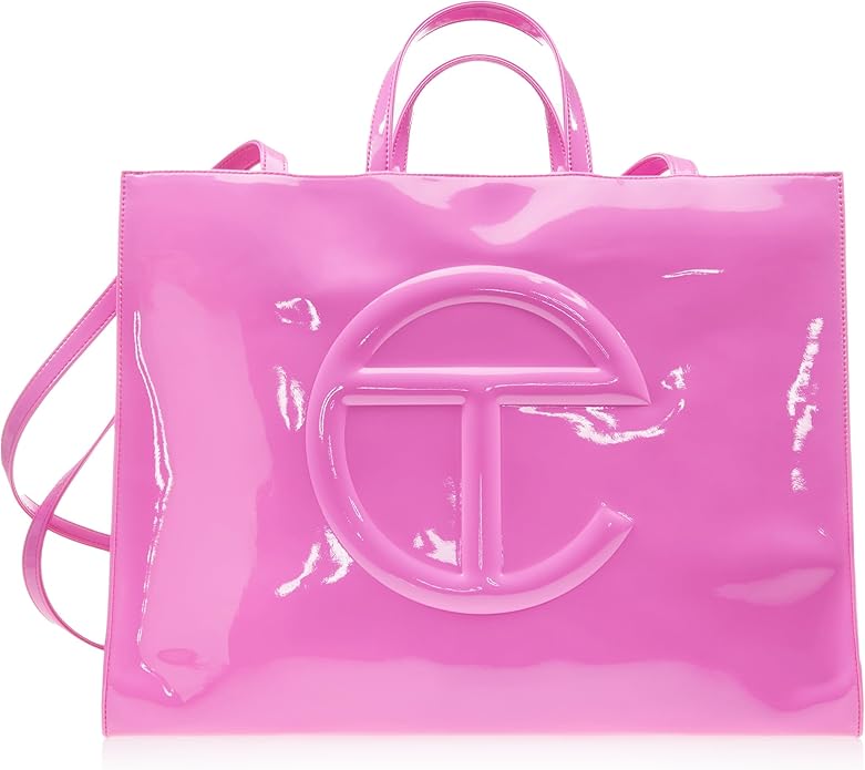 Telfar Large Pink Patent Shopping Bag – Viral Fashion Icon | Laptop-Friendly + Magnetic Closure