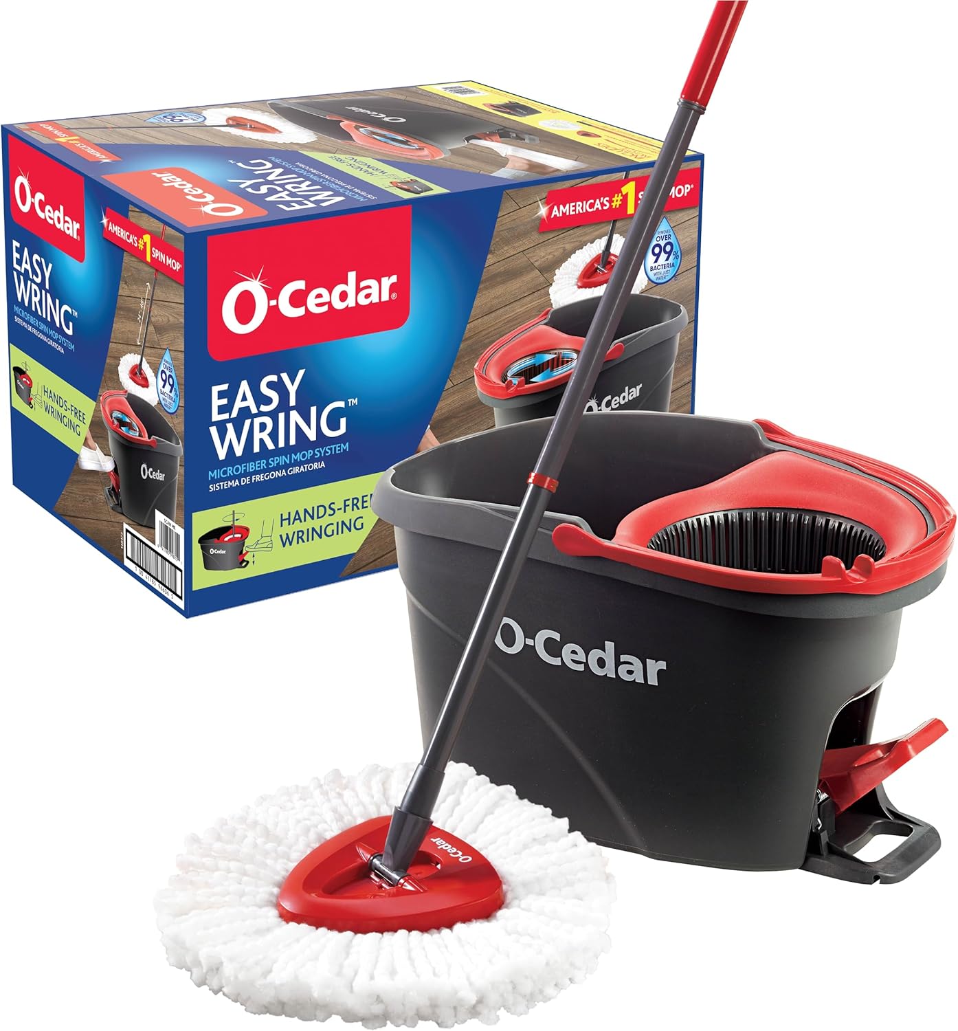 O-Cedar EasyWring Spin Mop & Bucket System – Hands-Free Wringer + Reusable Microfiber Head