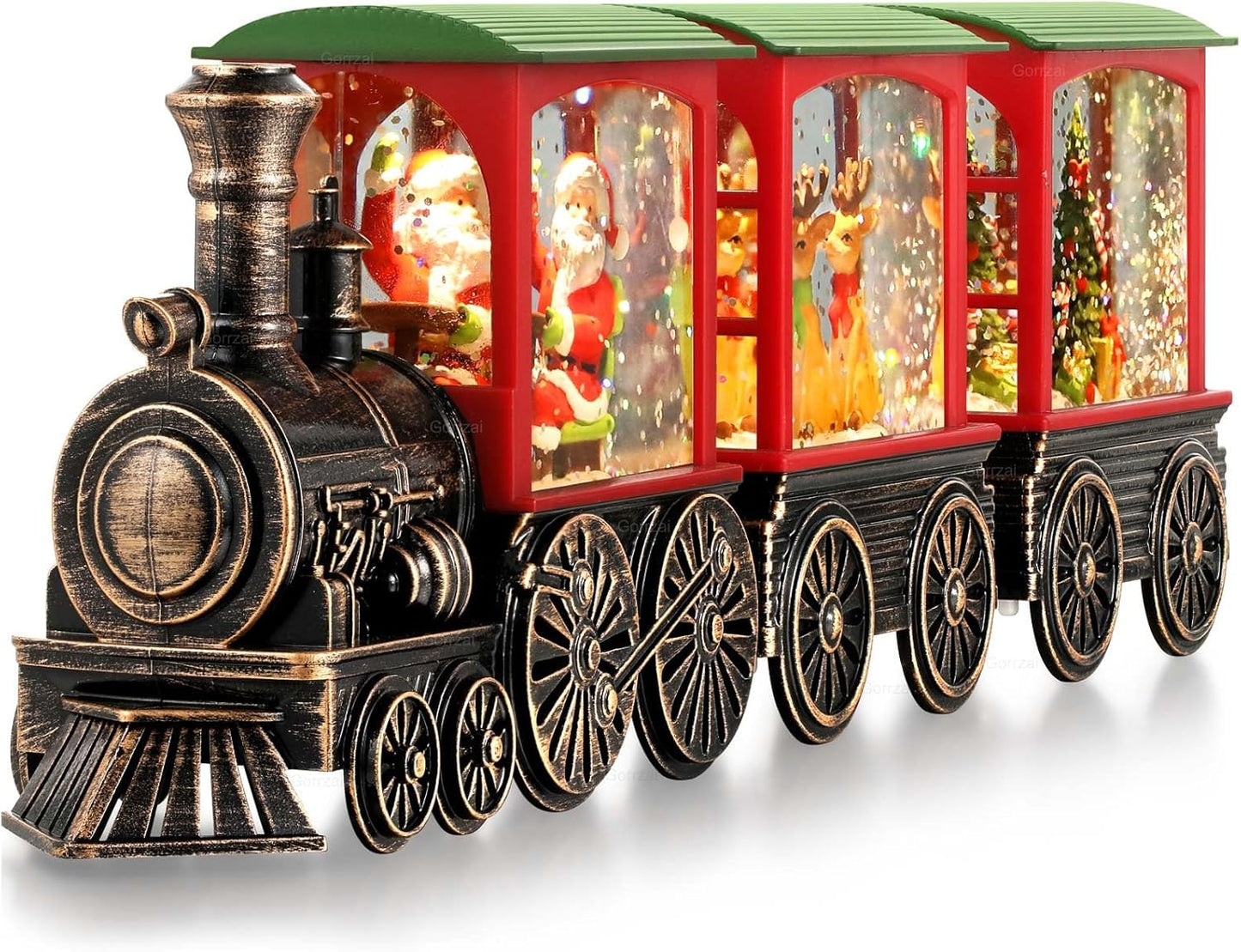 Train Snow Globe Christmas Lantern – Santa Claus & Reindeer Edition