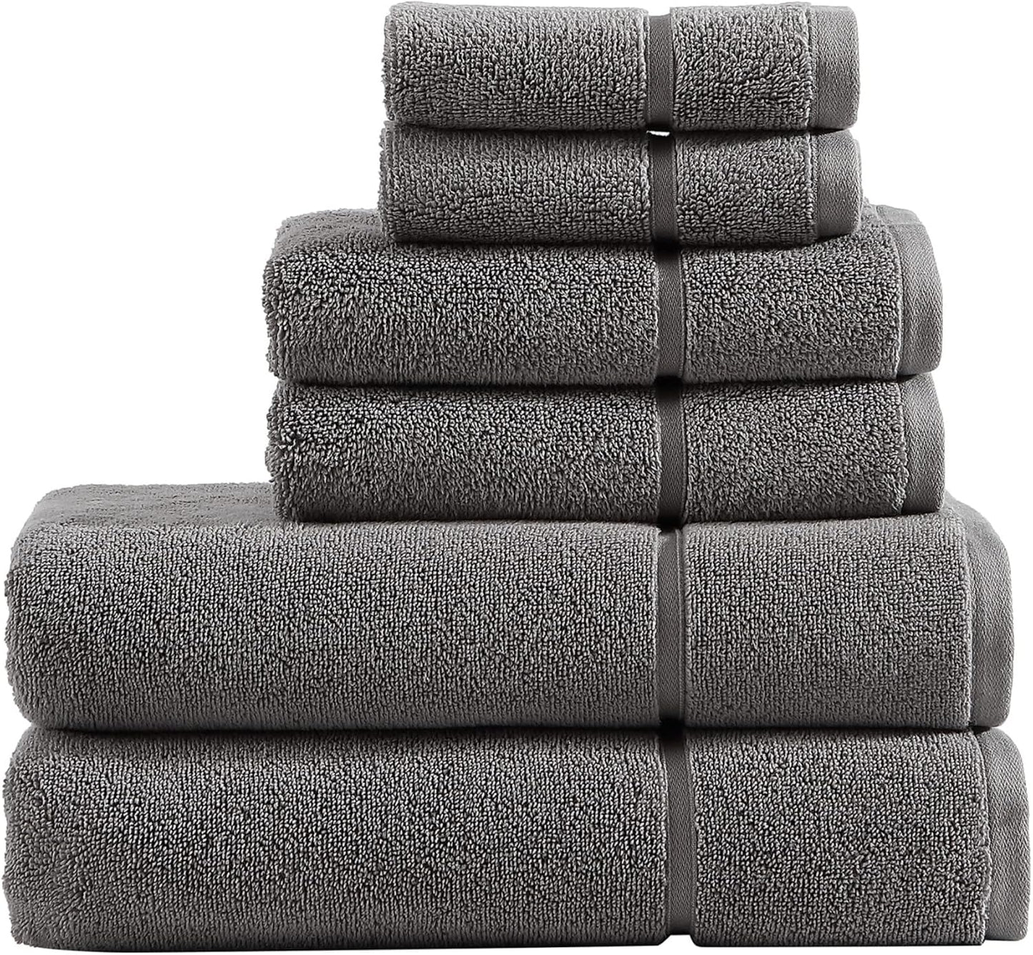 Vera Wang Luxury 100% Cotton Bath Towel Set – Ultra Soft, Fade-Resistant, 6-Piece (Modern Grey)
