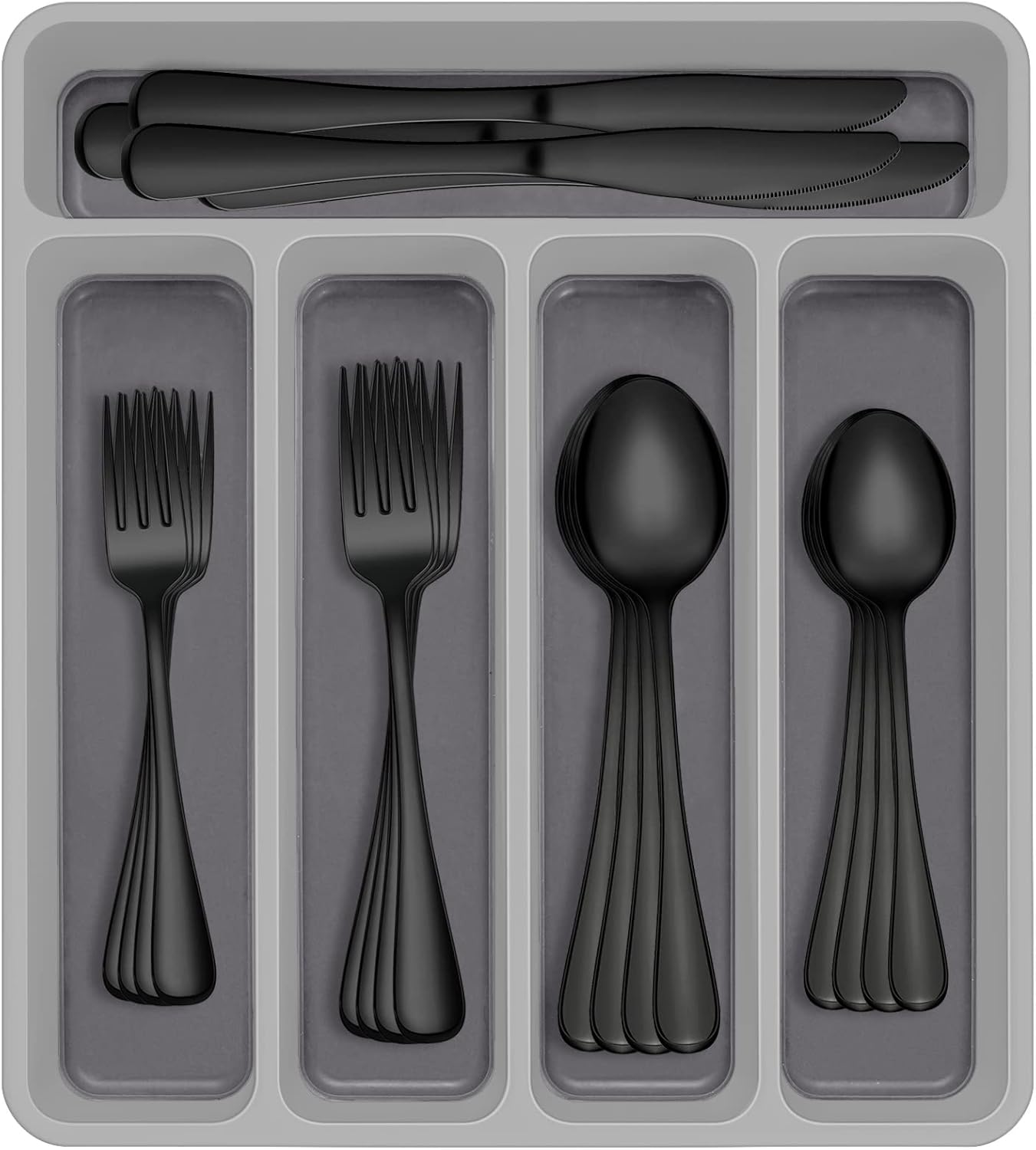 AIVIKI 60-Piece Black Silverware Set with Organizer – Stainless Steel Flatware Set for 12