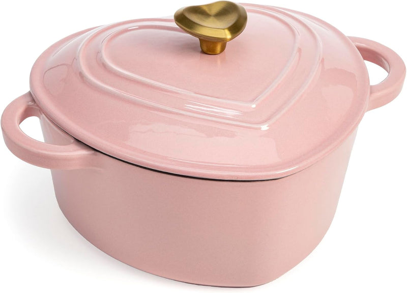 Enameled Cast Iron Dutch Oven – Heart-Shaped 2-Quart Pot with Lid