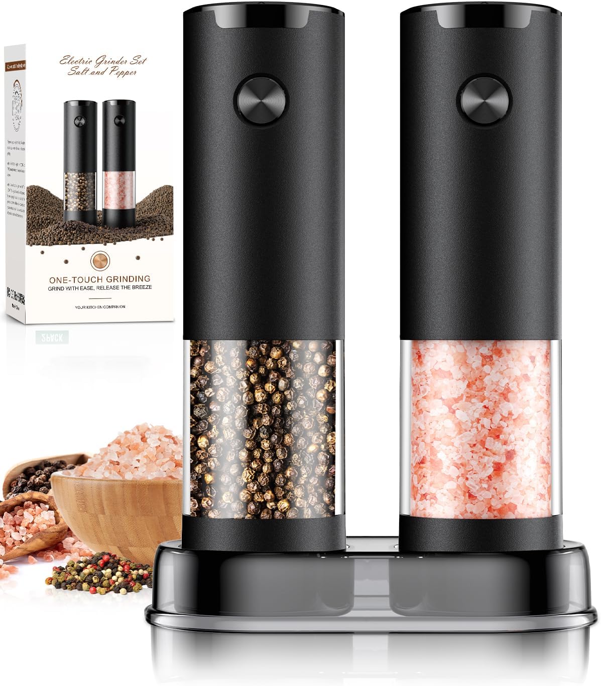 Electric Salt & Pepper Grinder Set – LED + Adjustable Coarseness