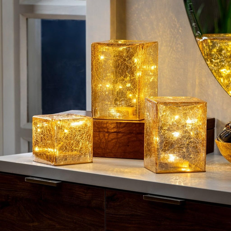 LED Glass Light Cubes & Spheres – Hand-Blown Decorative Set (Warm Glow)