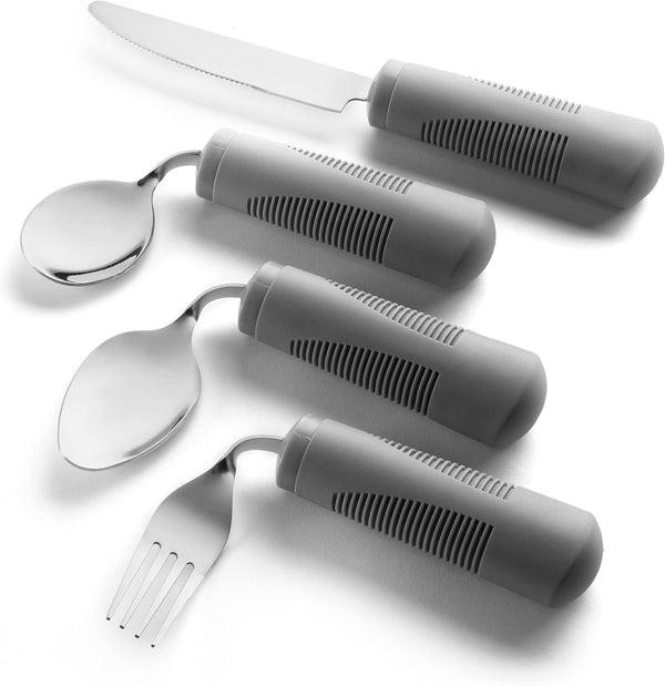 Adaptive Weighted Utensils Set – 4 Piece Stainless Steel Eating Utensils with Non-Slip Handles for Arthritis, Hand Tremors & Parkinson’s