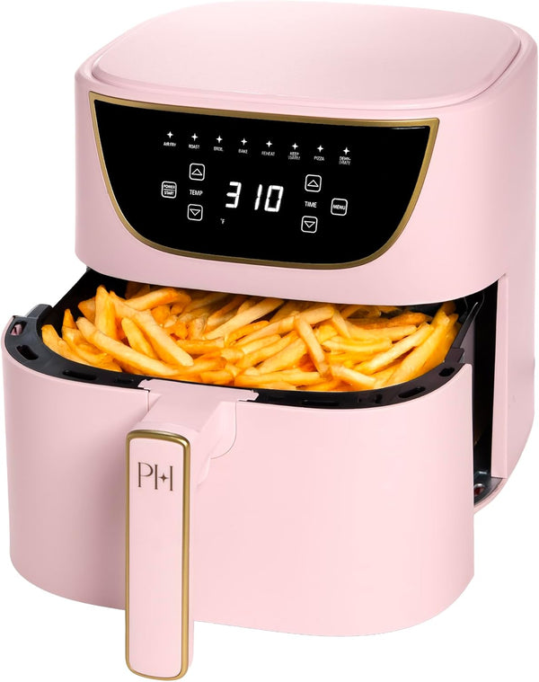 Paris Hilton 6-Quart Air Fryer – 8-in-1 Touchscreen Nonstick Cooker (Pink)