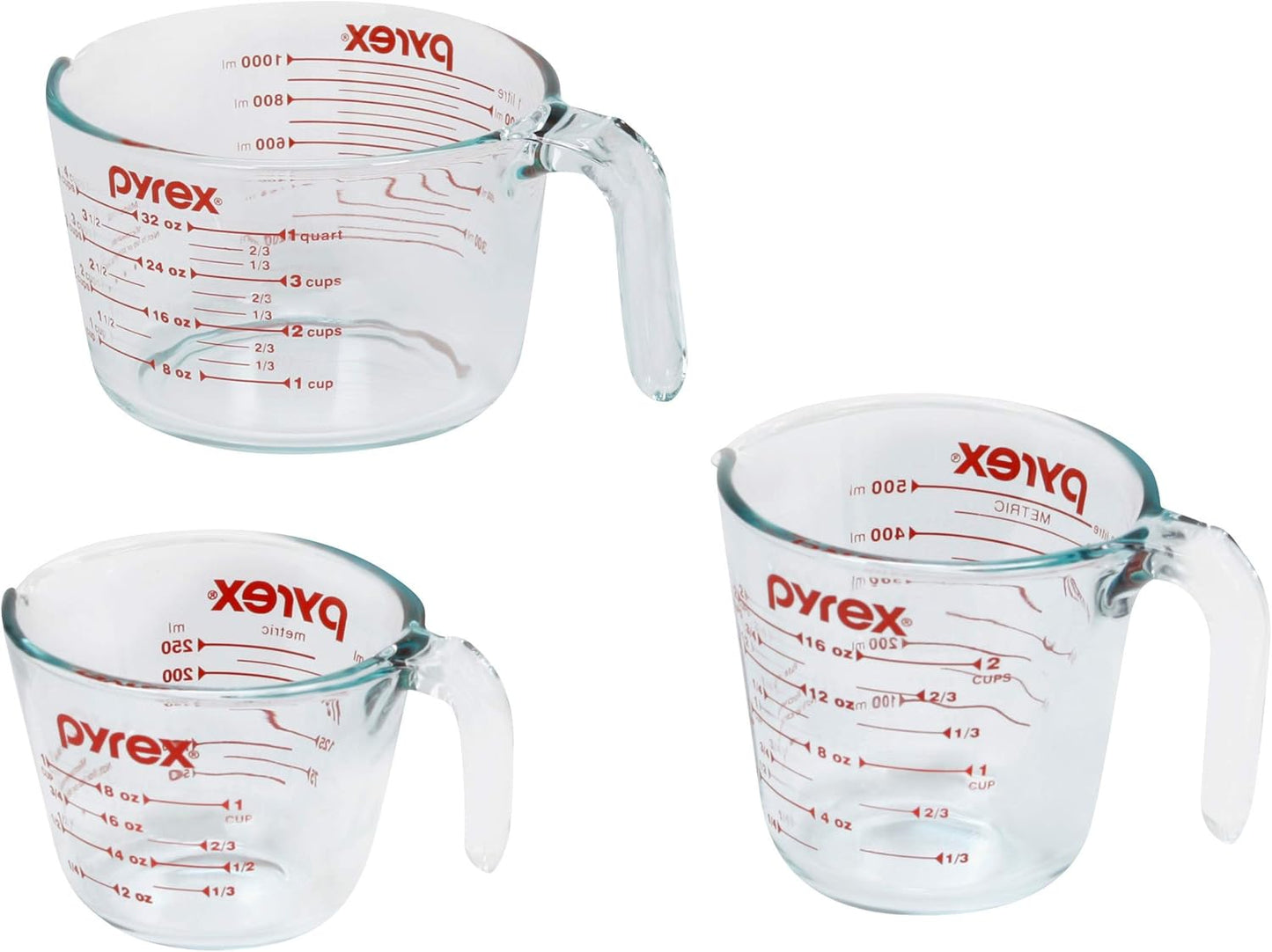 Pyrex Glass Measuring Cups Set – 3-Piece Heat-Safe Prep & Baking Essentials