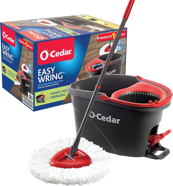 O-Cedar EasyWring Spin Mop & Bucket System – Hands-Free Wringer + Reusable Microfiber Head