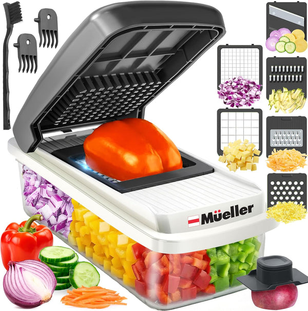 Mueller Vegetable Chopper & Mandoline Slicer – 6-Blade Food Prep System with Container