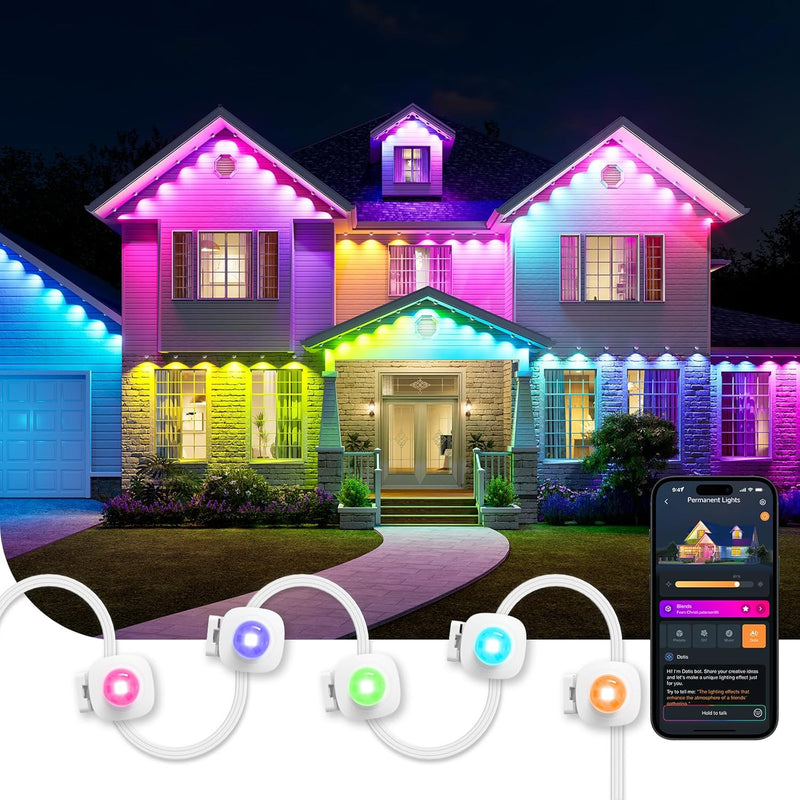 Smart AI Permanent Outdoor Christmas Lights – 100ft RGBTW, Alexa Compatible