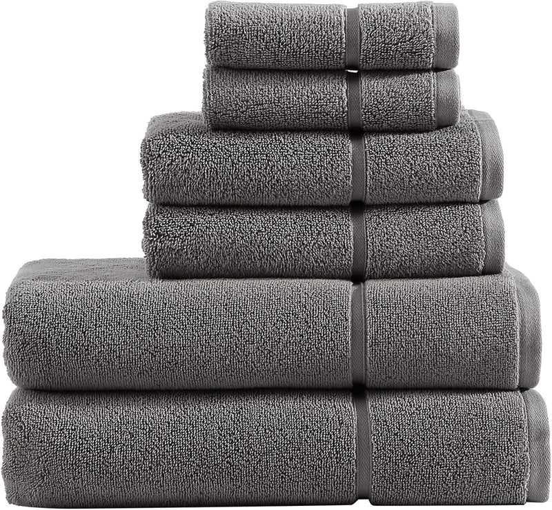 Vera Wang Luxury 100% Cotton Bath Towel Set – Ultra Soft, Fade-Resistant, 6-Piece (Modern Grey)
