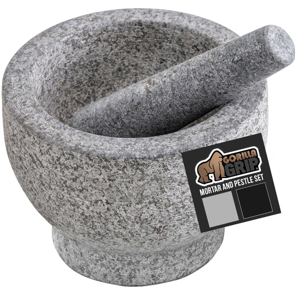 GORILLA GRIP Granite Mortar and Pestle Set – Heavy Duty Stone Grinder for Garlic, Herbs & Spices