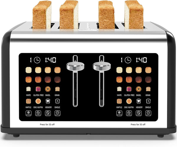 4 Slice Touch Screen Toaster – Stainless Steel Digital Toaster with Dual Controls, 8 Shade Settings & Smart Display (1650W)