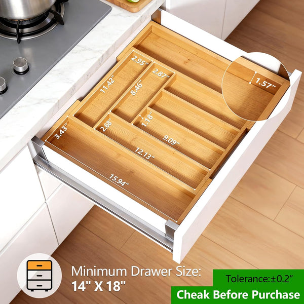 Pipishell Expandable Bamboo Drawer Organizer – Adjustable Silverware & Kitchen Utensil Tray